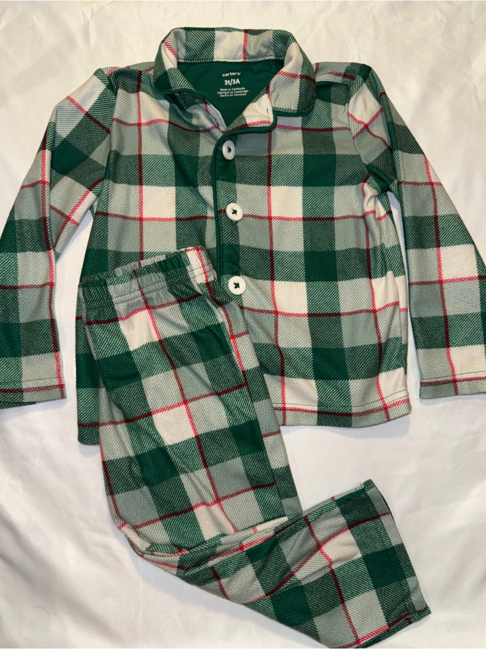 3/$20 Carter’s Toddler Boys Green Plaid Fleece Pajama Set 3T